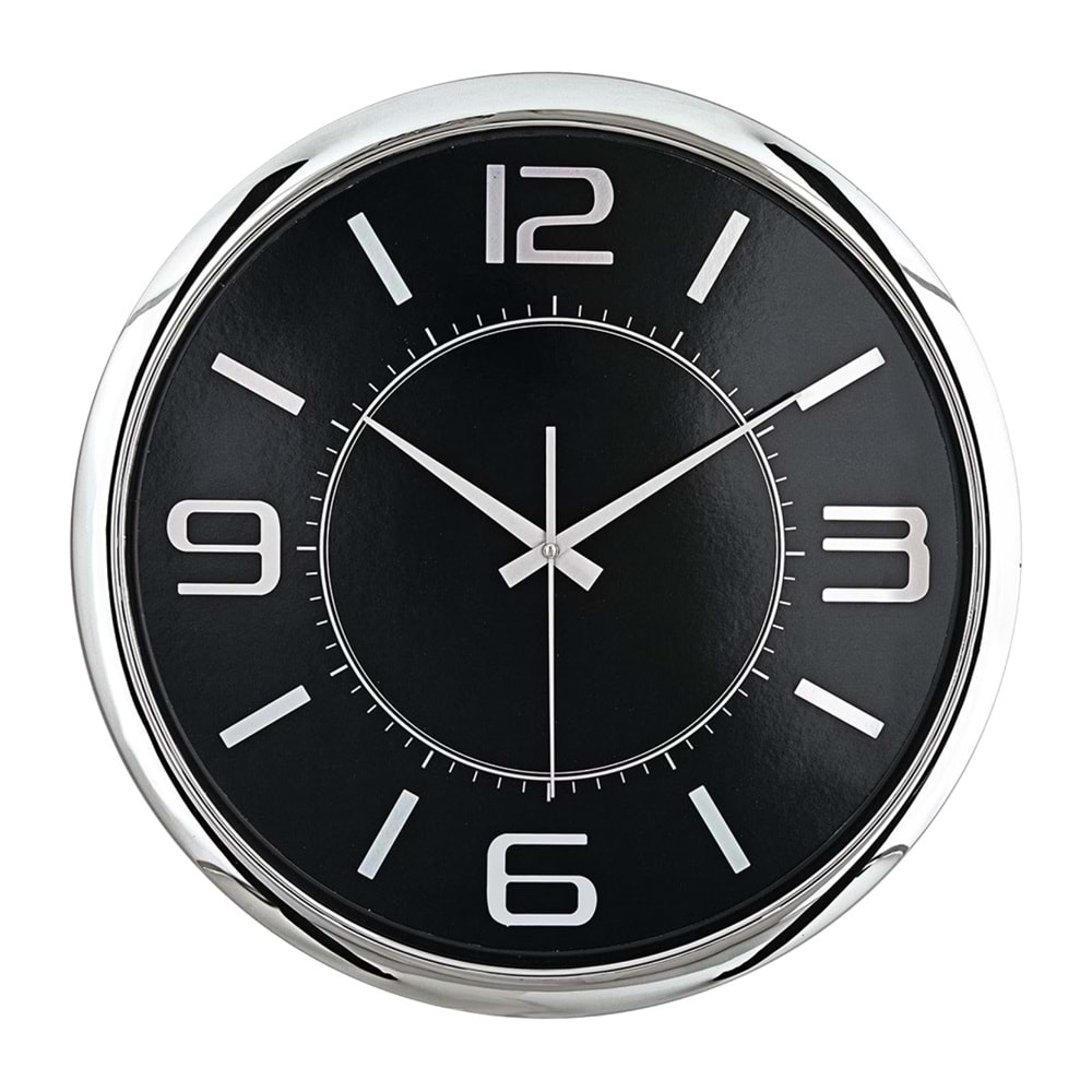 HELLEN404 SİYAH-GÜMÜŞ METALİZE ÇERÇEVE DUVAR SAATİ (420MM)