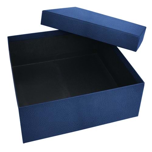 SEDİR LACİVERT DERİ GÖRÜNÜMLÜ GEÇME KAPAK KUTU (30X30X10 CM)