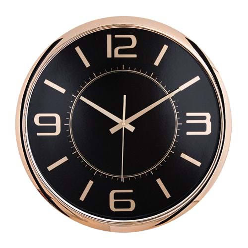 HELLEN404 SİYAH-BAKIR METALİZE ÇERÇEVE DUVAR SAATİ (420MM)