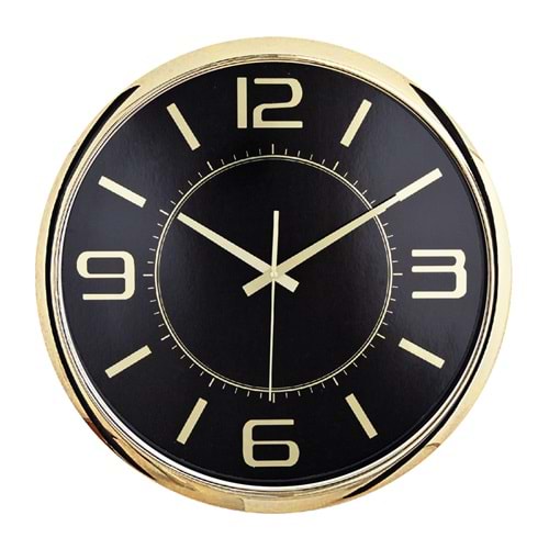 HELLEN404 SİYAH-ALTIN METALİZE ÇERÇEVE DUVAR SAATİ (420 MM)